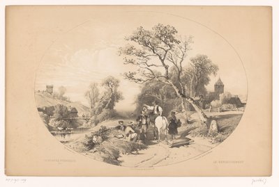 Un motorista pide información en la carretera
Le renseignement (título sobre el objeto)
Paseos pintorescos (título de la serie)
Promenades pittoresques (título de la serie en el objeto) de Louis Julien Jacottet