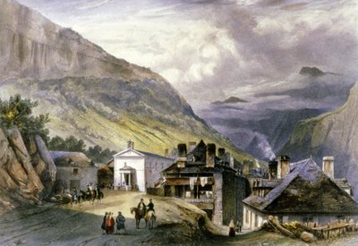 El pueblo de Eaux chaudes, hacia 1850 (litografía) de Louis Julien Jacottet