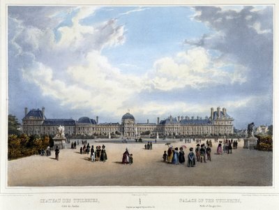 Vista del palacio y el jardín de las Tullerías - en “Promenade dans Paris et ses environs”, por Jacottet y Benoist, París, c. 1840 de Louis Julien Jacottet