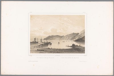 Vista del puerto de Mölle Vue prise du Port de Mólleleie / Udsigt fra Havnen ved Mólleleie (título sobre objeto) Rostros en Escandinavia (título de la serie) Vues du Nord. Gamuza (título de la serie) de Louis Julien Jacottet