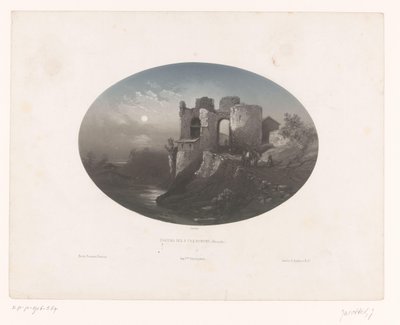 Vista de las ruinas del castillo de los Cuatro Heemskinderen Château des 4 fils Aymond (Gironda) (título sobre el objeto) de Louis Julien Jacottet