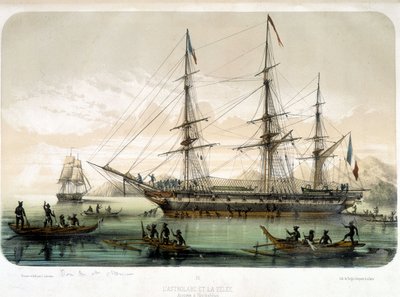 El Astrolabe y el Zélée llegan a Noukahiva, siglo XIX de Louis Le Breton