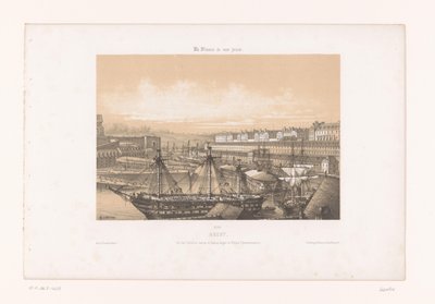 Vista del Arsenal cerca del puerto de Brest
Brest. Vue des Corderies hautes et basses, Bagne y Hôpital Clermontonnerre (título en el objeto)
Francia contemporánea (título de la serie)
La France de nos jours (título de la serie en el objeto) de Louis Le Breton