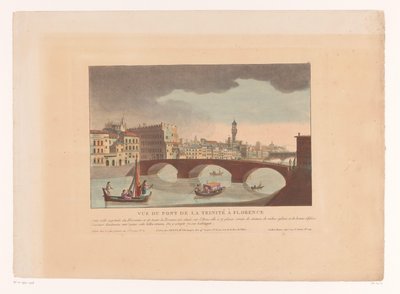 Vista del Ponte Santa Trinita en Florencia Vue du Pont de la Trinité en Florencia (título sobre objeto) Paisajes urbanos en Italia, España y Egipto (título de la serie) de Louis Lecoeur