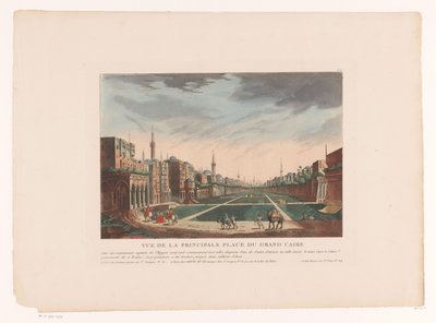 Vista de una plaza en El Cairo Vue de la Principale Place du Grand Caire (título sobre objeto) Paisajes urbanos en Italia, España y Egipto (título de la serie) de Louis Lecoeur
