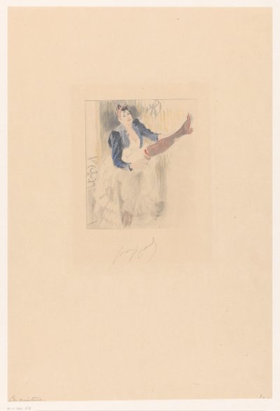 Bailarina de cancán tocando la guitarra en la pierna La guitare (título sobre objeto) de Louis Legrand (signed by artist)