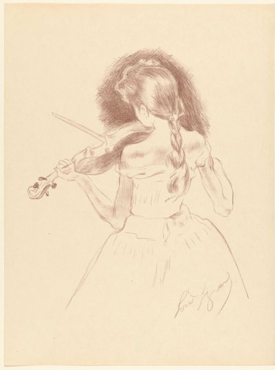 Chica vista desde atrás toca el violín Músico L