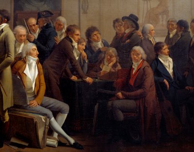 Reunión de artistas en el taller del pintor Jean Baptiste Isabey de Louis Leopold Boilly