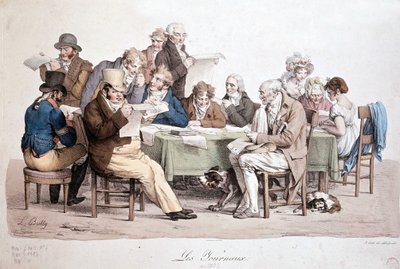 Hombres leyendo periódicos - grabado de Louis Boilly titulado 