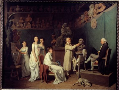 El taller del escultor Jean Baptiste Houdon (1741-1828). El modelo del escultor era el matemático Pierre-Simon Laplace (1749-1827) Marqués de Laplace en presencia de su esposa e hijas de Louis Leopold Boilly