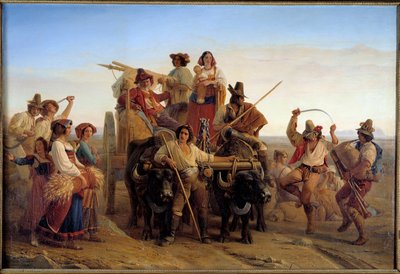 Llegada de los cosechadores en los pantanos pontinos (Agro Pontino) cerca de Roma de Louis Leopold Robert