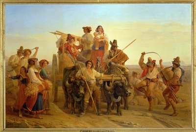 La llegada de las cosechadoras a las marismas de Pontins ... de Louis Leopold Robert