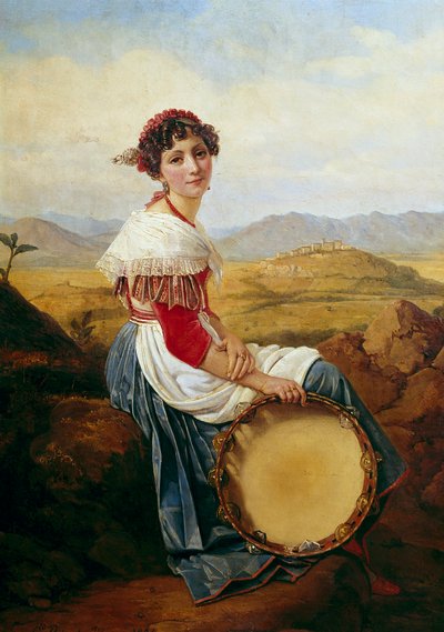 Retrato de un campesino del campo de Roma. Un joven músico italiano con una pandereta de Louis Leopold Robert