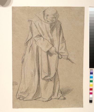 Étude de moine tirant sur une corde (tiza blanca y negra sobre papel marrón) de Louis Licherie de Beurie