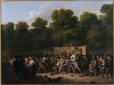 Francés: Reparto de vino y comestibles en los Campos Elíseos con motivo del cumpleaños del Rey de Louis Leopold Boilly