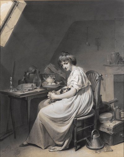Louis-Léopold Boilly - Una joven con su perro de Louis Leopold Boilly