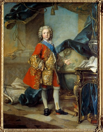 Retrato de cuerpo entero del delfín Luis de Francia (1729 - 1765), hijo de Luis XV, en su estudio de Louis Tocqué