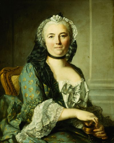 Retrato de una dama, sentada, medio cuerpo, con una caja de rapé de Louis Tocqué