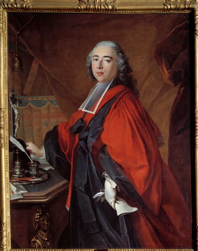 Retrato de un magistrado. En su escritorio hay un crucifijo y una necesidad de escritura. Pintura de Louis Tocqué de Louis Tocqué