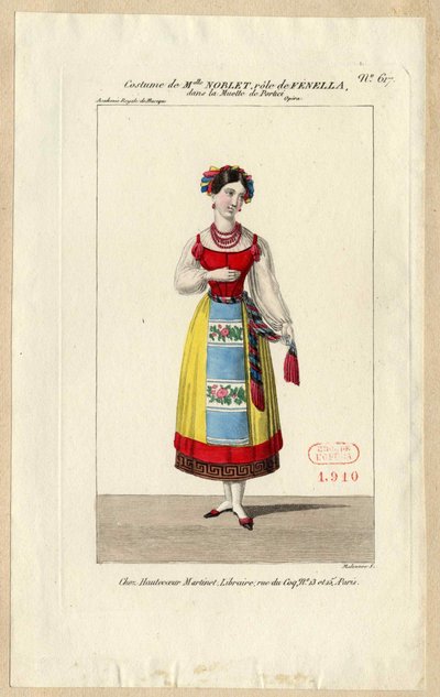 Mademoiselle Noblet como Fenella. Diseño de vestuario para la ópera La muette de Portici, 1828 de Louis Maleuvre