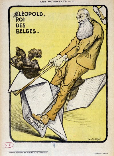 Caricatura de Leopoldo, Rey de los Belgas en un caballo de papel - por Louis Malteste, en “La Vie en Rose” del 09/03/1902 de Louis Malteste