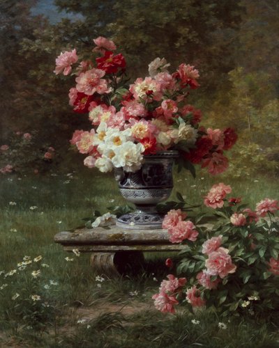 Peonías en una Urna en un Jardín de Louis Marie Lemaire