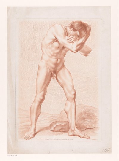 Hombre desnudo de pie con los brazos cruzados alrededor de la cabeza de Louis Marin Bonnet (attributed to)