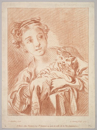 Una joven sosteniendo un gato, 1769 de Louis Marin Bonnet