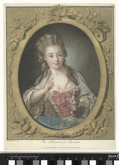 Mujer joven con un perro Los placeres de la educación (título sobre el objeto) de Louis Marin Bonnet