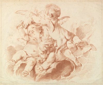 El aire: un grupo de tres putti en las nubes de Louis Marin Bonnet