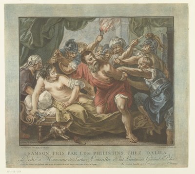 Simson en Dalila Sansón. tomada por los filisteos, en Dalila (título sobre el objeto) de Louis Marin Bonnet