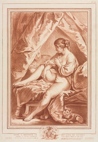 Joven mujer sentada en una cama, antes de 1764 de Louis Marin Bonnet