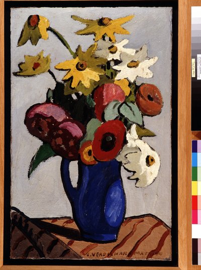 Ramo de flores en jarrón azul Pintura de Louis Mathieu Verdilhan (1875-1928) Dim. 71,5x45,5 cm Mención obligatoria: Colección fondation regards de Provence, Marsella de Louis Mathieu Verdilhan