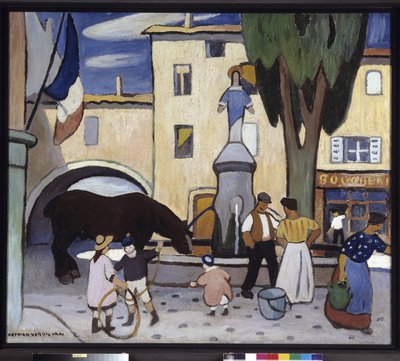La fontaine de Trets au cheval noir Pintura de Louis-Mathieu Verdilhan (1875-1928) Siglo XX Mención obligatoria: Colección fundación saludos de Provenza, Marsella de Louis Mathieu Verdilhan