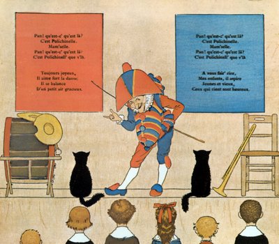 Partitura e ilustración de la canción infantil Punchinello, 1898 de Louis Maurice Boutet de Monvel