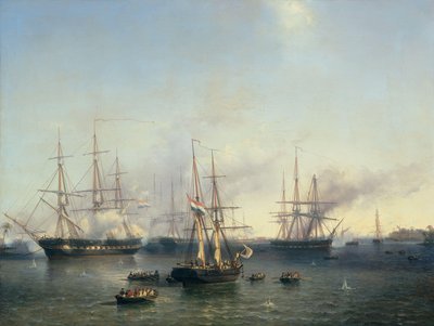 Conquista de Palembang, Sumatra en Indonesia, por el Teniente General De Kock, 24 de junio de 1821 de Louis Meijer (signed by artist)