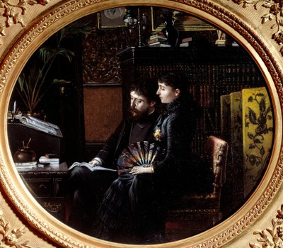 Alphonse Daudet (1840 - 1897) y su esposa Julie Allard (1844-1940) en su oficina de Louis Montegut