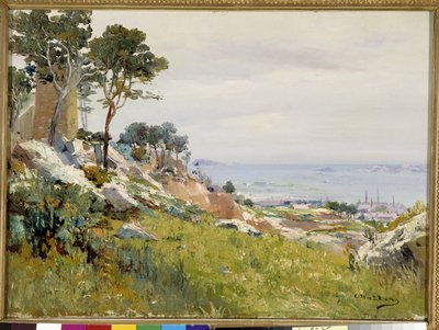 Vista de las islas Friulanas desde las alturas de Madrague Pintura de Louis Nttero (1875-1915) Mención obligatoria: Colección Fundación Saludos de Provenza, Marsella de Louis Nattero