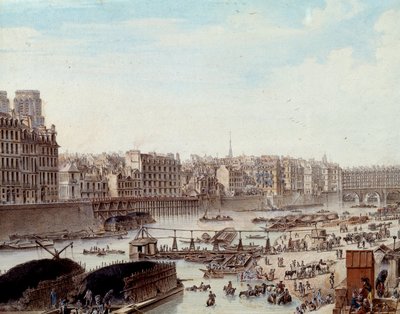 Vida marítima en los muelles del puerto de París en 1782 (detalle) de Louis Nicolas de Lespinasse