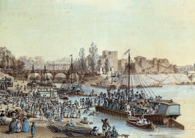 Barco cargado de pasajeros llegando al muelle de Louis Nicolas de Lespinasse