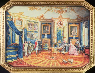 Tapa de una caja de rapé hecha por Louis Roucel (d.1787) mostrando una habitación con sus muebles de invierno en el Hotel de Choiseul, c.1770 de Louis Nicolas van Blarenberghe
