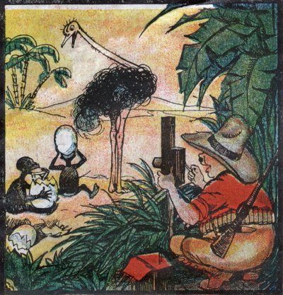 Nestor Fenleroc, colon europeo fotografía un avestruz en África. 1923 (grabado) de Louis Peltier