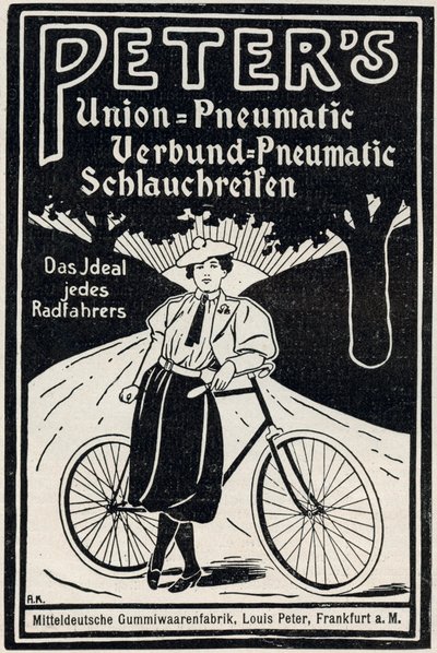 Anuncio de neumáticos de bicicleta neumática de Peter, 1898 de Louis Peter