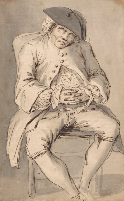 Un hombre dormido con las manos cruzadas en una silla de Louis Philippe Boitard