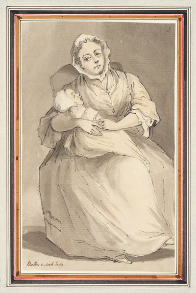 Mujer sentada y niño (lápiz, pluma y tinta y acuarela sobre papel) de Louis Philippe Boitard