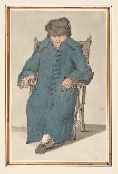 Estudio de un hombre dormido, de cuerpo entero sentado en una silla (lápiz, pluma y tinta y acuarela sobre papel) de Louis Philippe Boitard