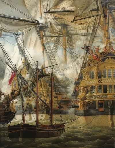 HMS Cumberland lucha contra Le Lys y La Gloire. 1827 de Louis Philippe Crepin