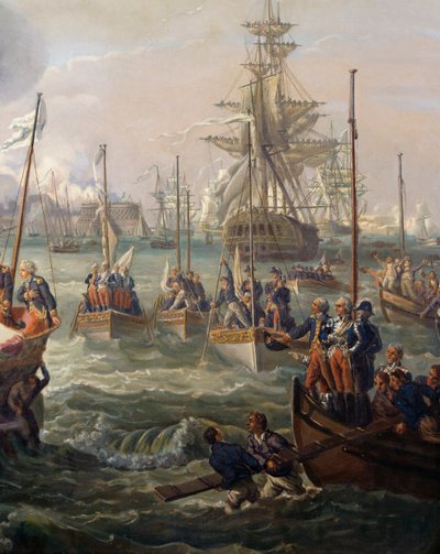 La flota real siguiendo a Luis XVI en Cherburgo el 23 de junio de Louis Philippe Crepin