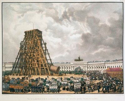 Levantamiento de la Columna de Alejandro en San Petersburgo, 1836 de Louis Pierre Alphonse Bichebois