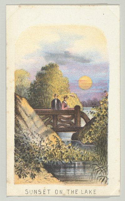 Puesta de sol en el lago, de la serie Vistas en Central Park, Nueva York, Parte 2 de Louis Prang